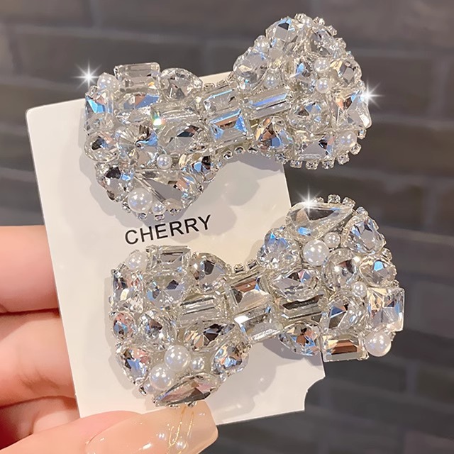 韩式闪钻精致满钻蝴蝶结边夹发夹碎发夹刘海夹高级轻奢感发饰顶夹