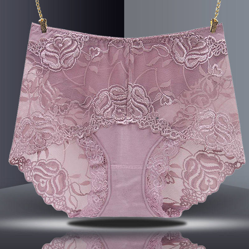 女士内裤2020新款时尚蕾丝中腰高腰棉大码160斤胖mm平角裤