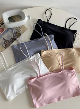 白色冰丝小吊带美背抹胸打底内衣女式内搭裹胸背心带胸垫短款外穿