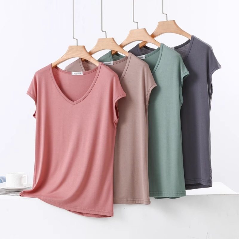 莫代尔v领短袖T恤女夏季大码背心打底衫薄款内搭外穿纯色显瘦上衣,女装/女士精品,T恤,淘宝优惠券,粉丝福利购,淘宝优惠卷