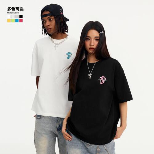 重磅纯棉美式复古小标基础短袖男女同款T恤印花百搭LOGO字母TEE