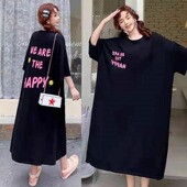 新款 少女复古夏装 女装 原宿风卡通字母宽松过膝长款 1975 舒适 大码
