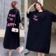 原宿风卡通字母宽松过膝长款 1975 舒适 少女复古夏装 新款 大码 女装