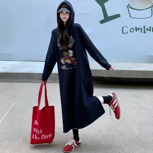 卫衣裙长袖 减龄米奇连帽孕妇秋装 显瘦弹力休闲慵懒长裙潮 女装 大码