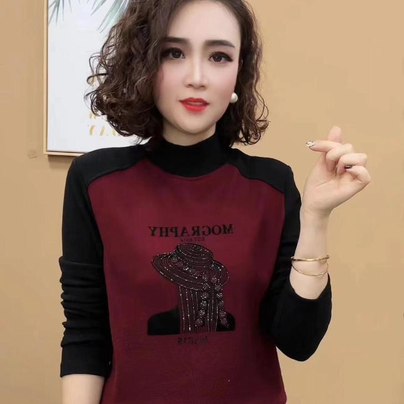 直播爆款拼色保暖双面绒洋气百搭半高领时尚打底衫女装潮