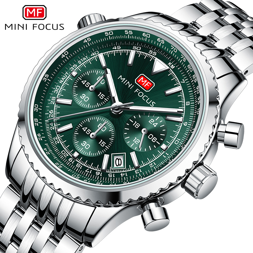 MINI FOCUS手表 时尚男表多功能石英表航空计时男手表精钢带