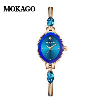 陌佧高品牌腕表海洋之心轻奢珠宝镶钻石英表防水蓝水晶手链手表