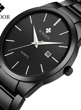 握爱8875跨境爆款手表WWOOR休闲男士手表石英防水钢带表厂家直销