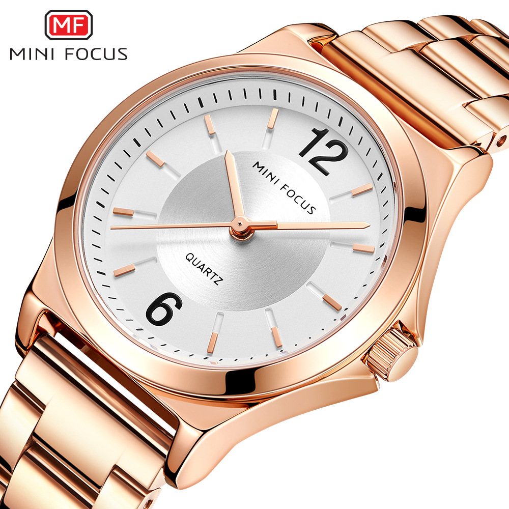 MINI FOCUS品牌简约时尚女表日本机芯防水精钢表带蝴蝶扣0308L