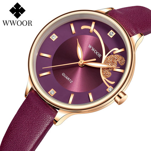 WWOOR/8839新款ins时尚女士手表简约防水复古气质石英皮带女腕表