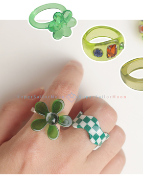 树脂清新绿色开口戒学生ins风