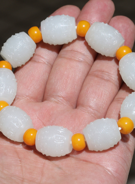 籽料玉石桶珠和田玉手链