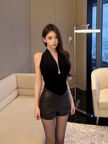 GGQSDZ 【经典bi入】高腰弹力皮裤女修身显瘦黑色包臀pu短裤热裤