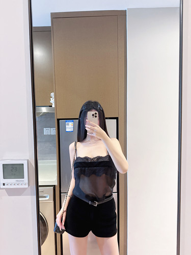 GGQSDZ【s1p御姐】辣妹性感网红夏季蕾丝微透薄纱吊带背心少女