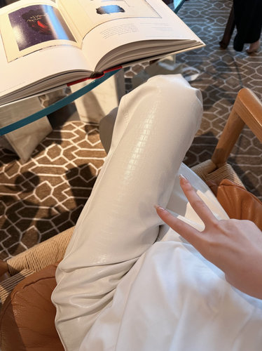 GGQSDZ早春新品高个子显瘦仿鳄鱼纹皮裤阔腿裤修身显瘦女装