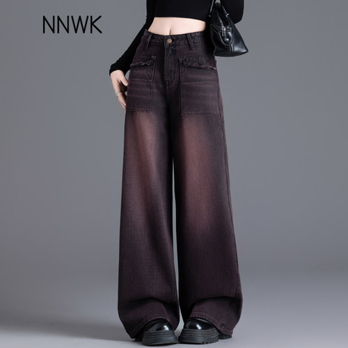 复古宽松阔腿牛仔裤女显瘦直筒裤