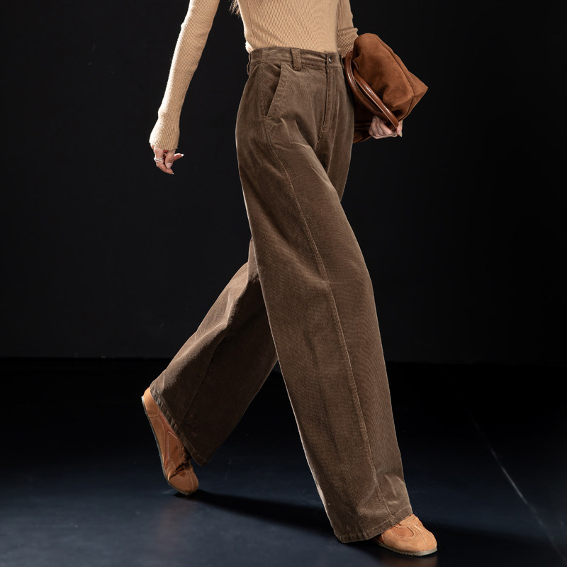 咖色灯芯绒裤子女2025新款秋冬季加厚条绒裤宽松休闲裤阔腿弯刀裤,女装/女士精品,休闲裤,淘宝优惠券,粉丝福利购,淘宝优惠卷