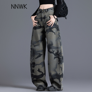 今年流行 爆款 裤 工装 哈伦裤 女2025新款 子宽松弯刀裤 风迷彩牛仔裤