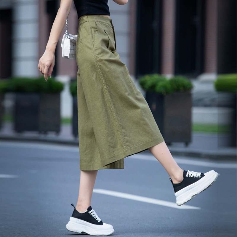 七分裤亚麻裤子女2025新款高腰阔腿裤女裤夏季薄款裙裤八分棉麻
