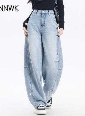 美式浅蓝色牛仔裤女2026新款春秋巨好看裤子直筒香蕉裤宽松弯刀裤