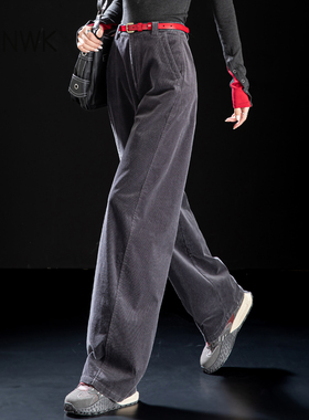 灰色灯芯绒裤子女弯刀裤2025新款秋冬季梨形身材哈伦裤休闲条绒裤