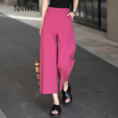 子女2026新款 女裤 夏季 小个子垂感高腰宽松阔腿裤 薄款 玫瑰紫九分裤