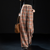 高级羊毛格子裤 加绒裤 阔腿裤 时尚 女2025新款 冬季 子休闲毛呢直筒裤