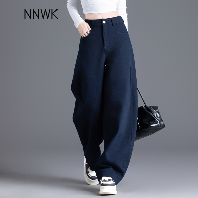 藏青色裤子女士休闲裤萝卜弯刀裤