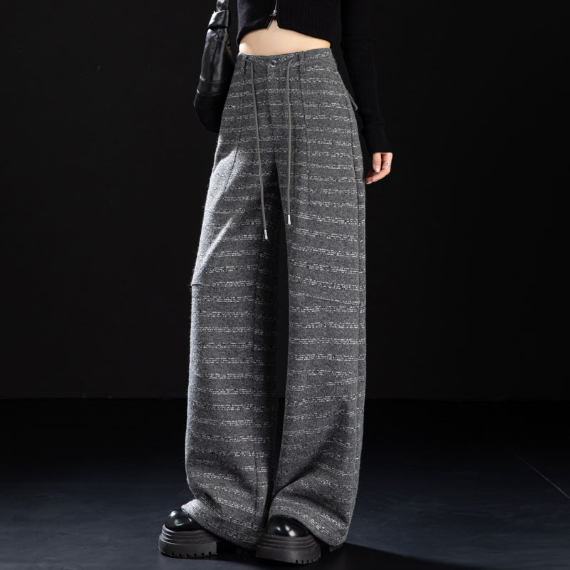 松弛感条纹毛呢休闲裤加厚阔腿裤
