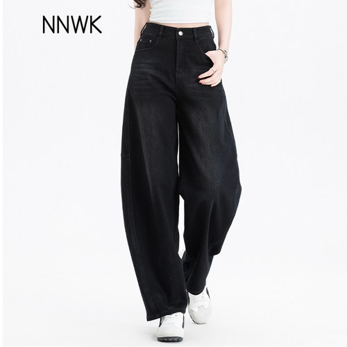 松弛感小个子黑色牛仔裤女弯刀裤