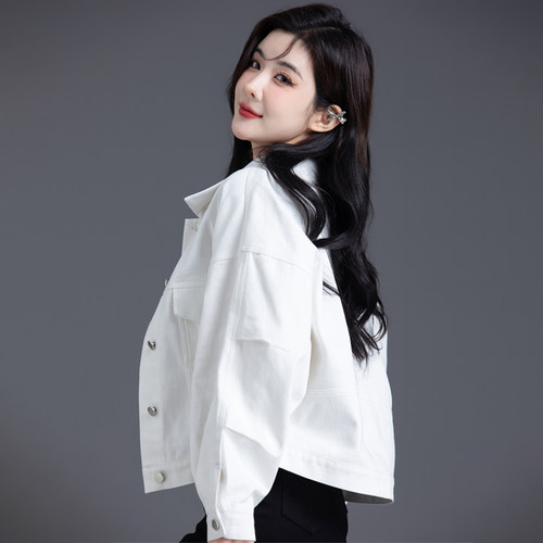 白色牛仔外套女春复古风休闲夹克