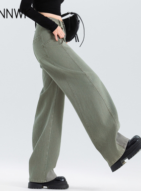 绿色牛仔裤女2026新款春秋版型超好看裤子高腰宽松阔腿直筒弯刀裤