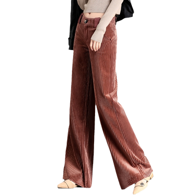 加厚条绒高腰长裤金丝绒阔腿裤
