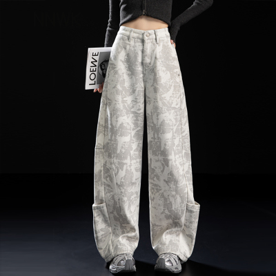美式扎染阔腿牛仔裤加绒加厚裤子