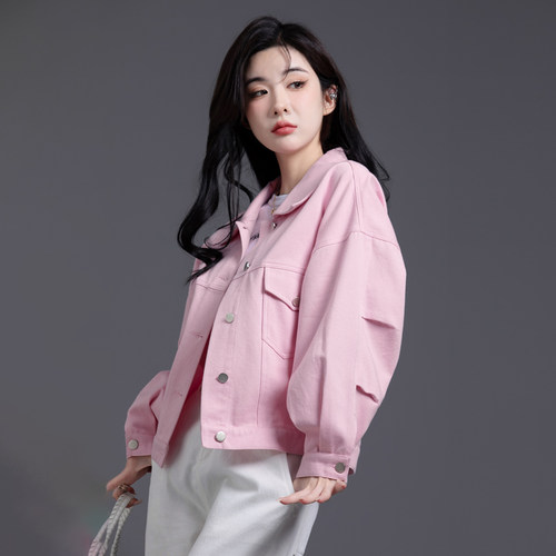 粉色牛仔外套女2025新款设计感春