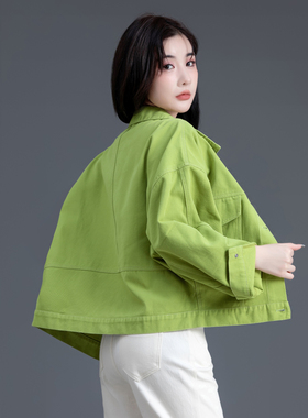 牛油果绿色牛仔外套女春秋季2026新款时尚牛仔衣蝙蝠小众夹克上衣