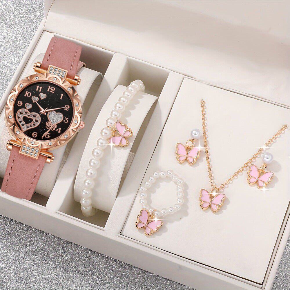 甜酷可爱潮流女生蝴蝶手表四件套礼盒装圣诞节礼物送女友浪漫女表