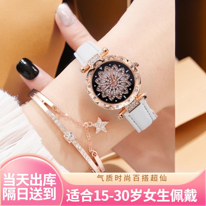 送女友生日礼物时来运转手表女防水时尚潮流旋转网红石英表礼盒
