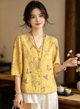 2026新中式妈妈夏装新款短袖洋气高贵小衫衬衣中老年衬衫女上衣服