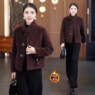 中年妈妈装外套女春装新款洋气秋冬开衫中老年春秋毛呢上衣服