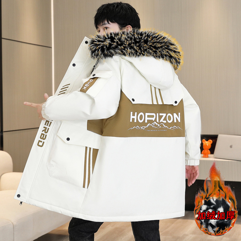 男士外套秋冬季2025新款连帽夹克韩版潮流加绒加厚中长款风衣棉袄