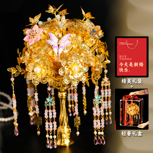 黄金色新娘手捧花中式闺蜜婚礼高级制作权杖结婚礼物DIY材料成品