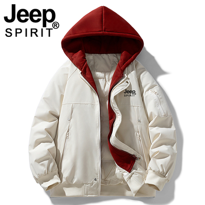 JEEP棉衣女2025新款冬季加厚宽松袄子假两件连帽学生羽绒棉服外套