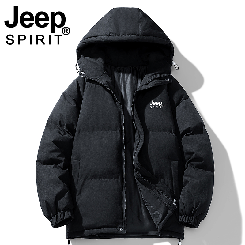 JEEP棉衣女2025新款冬季加厚宽松袄子超好看连帽黑色羽绒棉服外套