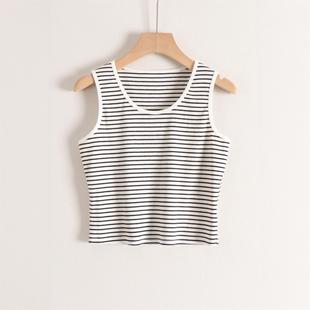 工字型针织背心简约百搭25春夏秋打底品牌折扣店撤柜 条纹弹力修身