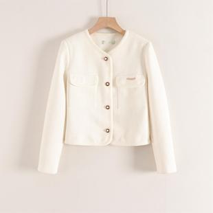 新款 小香风圆领单排扣轻奢优雅简约百搭气质短外套女25秋装 撤柜