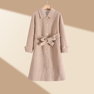 丽系列收腰修身polo领单排扣简约大气中长款双面呢大衣女25冬装新