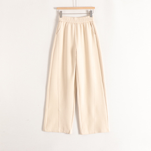 【言】素雅极简气质百搭松紧高腰阔腿显瘦长裤女26春装新款撤柜
