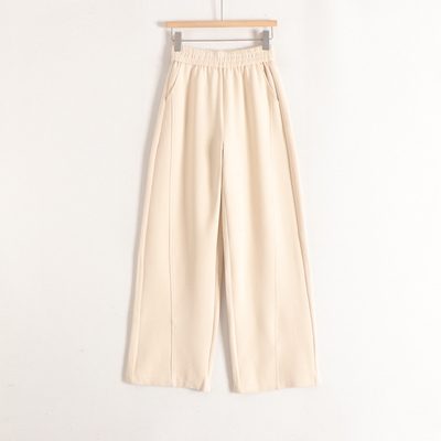 【言】素雅极简气质百搭松紧高腰阔腿显瘦长裤女26春装新款撤柜