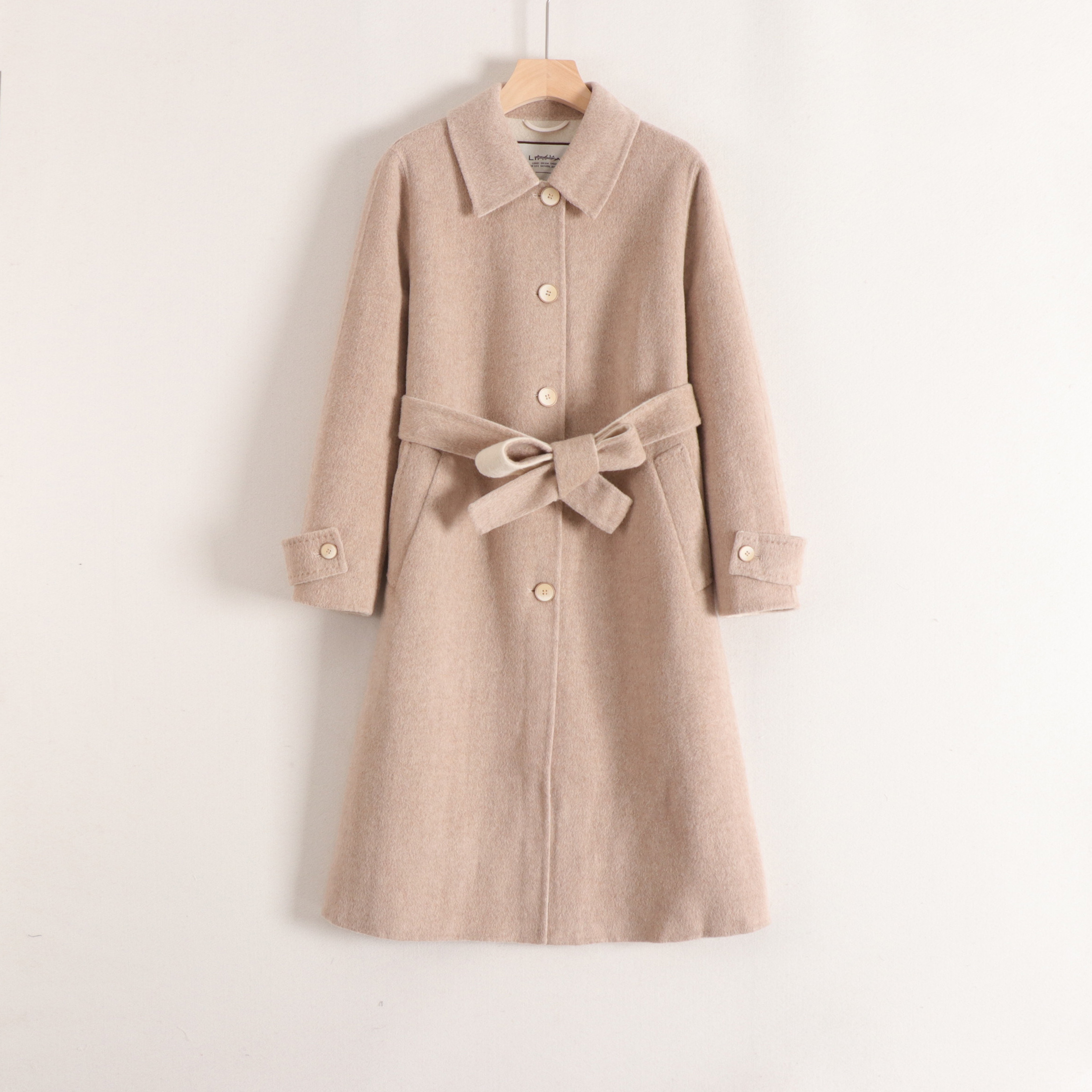 丽系列~纯绵羊毛polo领单排扣简约大气长款双面呢大衣女25冬装新